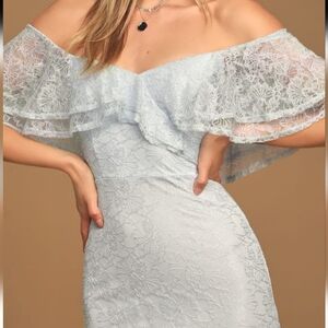 Lulus Ligth Blue Lace Off-The Shoulder Maxi Dress Size S